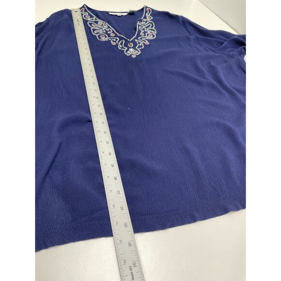 Cathy Daniels Embroidered High Low Tunic Blouse Navy Blue Women's Plus Size 2X - Picture 8 of 10